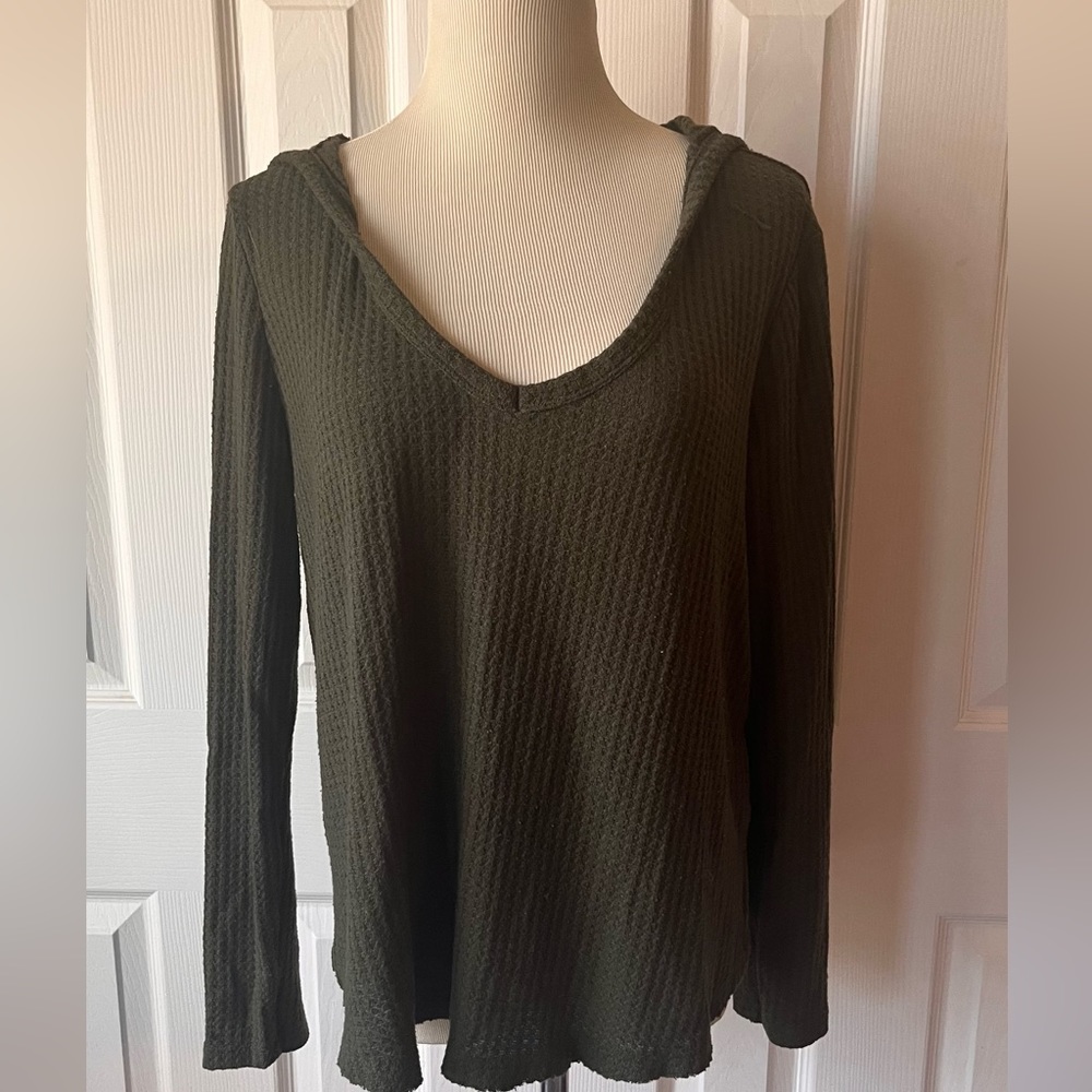 Ribbed Hunter Green Hooded Sweater